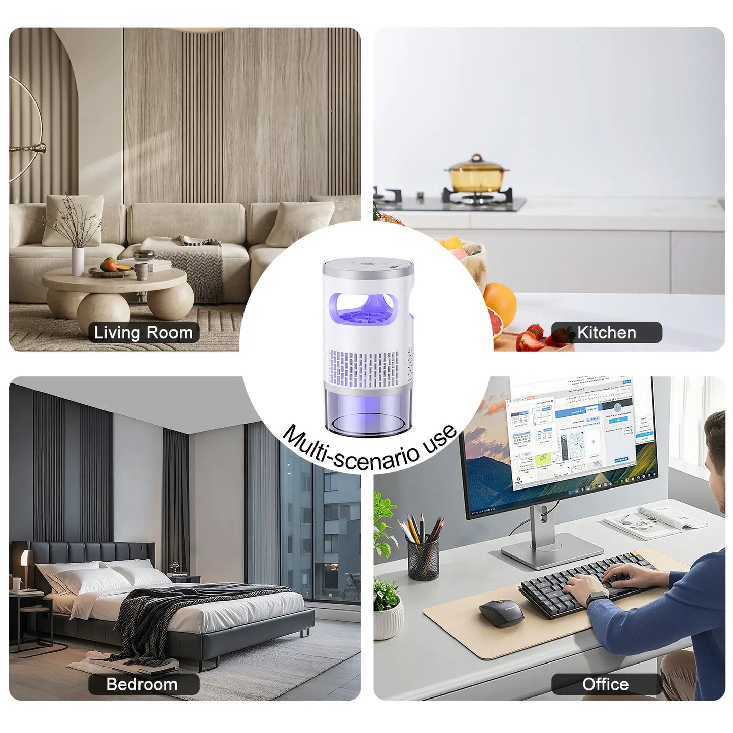 Indoor Flying Insect Trap with UV Light and Suction Fan, Plug-In Bug Catcher for Home, Kitchen, Bedroom and Office