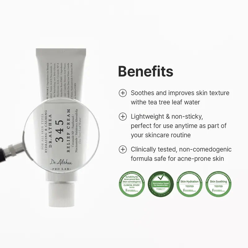 345 Relief Cream - Daily Face Moisturizer, Blemish Relief Care, Soothing Recovery