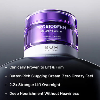 [Cardi B Pick] BIOHEAL BOH Probioderm 3D Lifting Cream 1.7 fl oz | Advanced Korean Facial Night Cream with 17-Peptide Complex & Probioderm for Wrinkles on Face and Neck, Butter-Rich Texture for Perfect Slugging