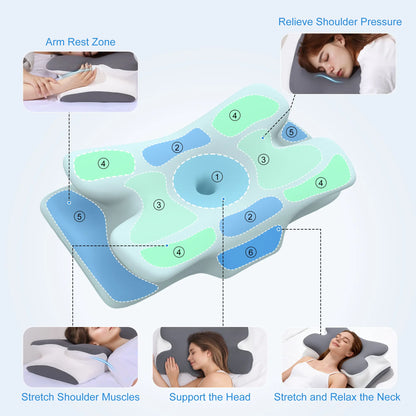 Cooling Memory Neck Pillow, Adjustable Ergonomic Memory Foam Neck Pillows, Cervical Support