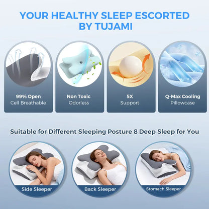 Cooling Memory Neck Pillow, Adjustable Ergonomic Memory Foam Neck Pillows, Cervical Support