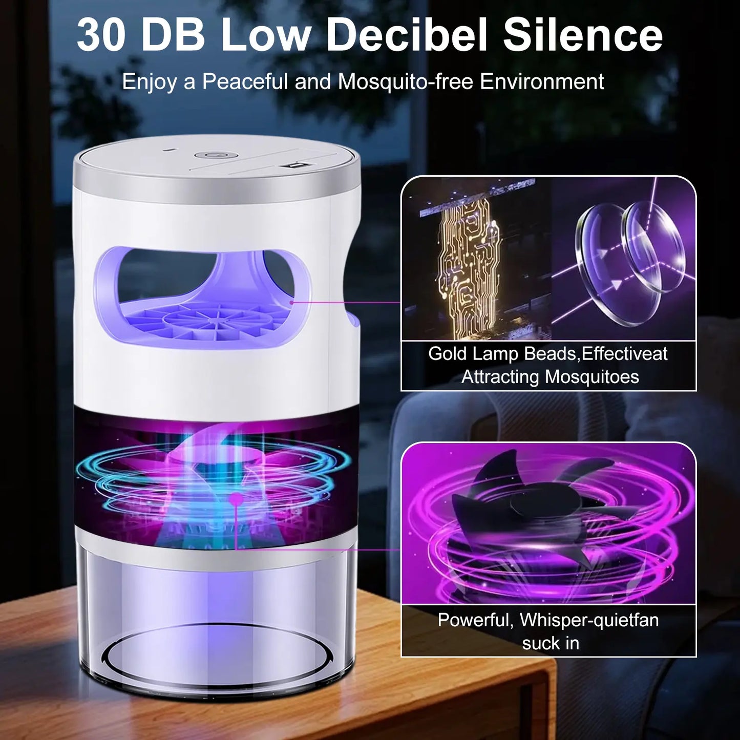 Indoor Flying Insect Trap with UV Light and Suction Fan, Plug-In Bug Catcher for Home, Kitchen, Bedroom and Office
